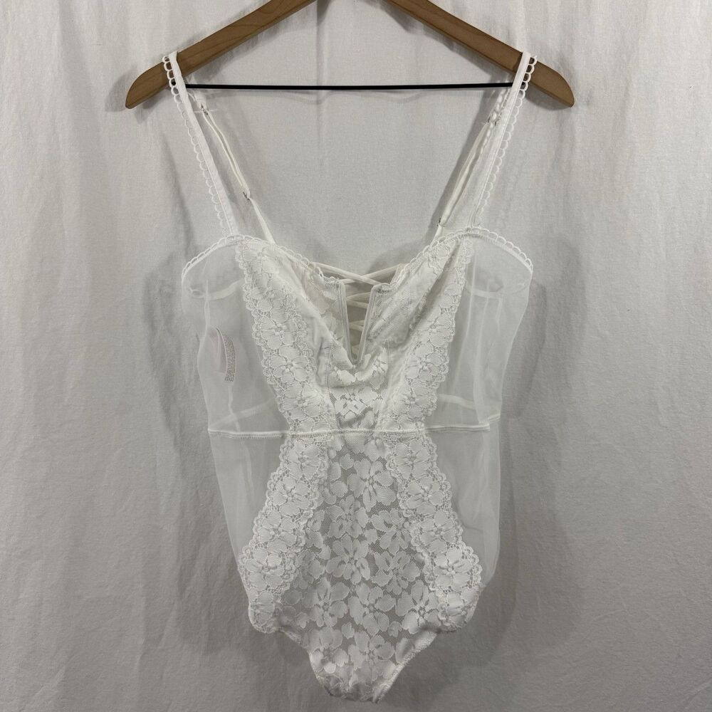 Auden Women's Sz S White Lace Sheer Lingerie Thong Bodysuit Bridal Dainty